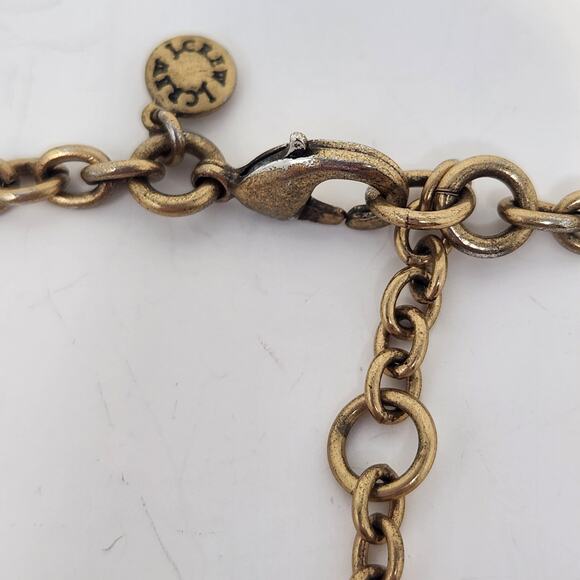 J Crew Black Opaque Rhinestone Statement Necklace Gold Tone Chain Adjustable - Picture 4 of 6